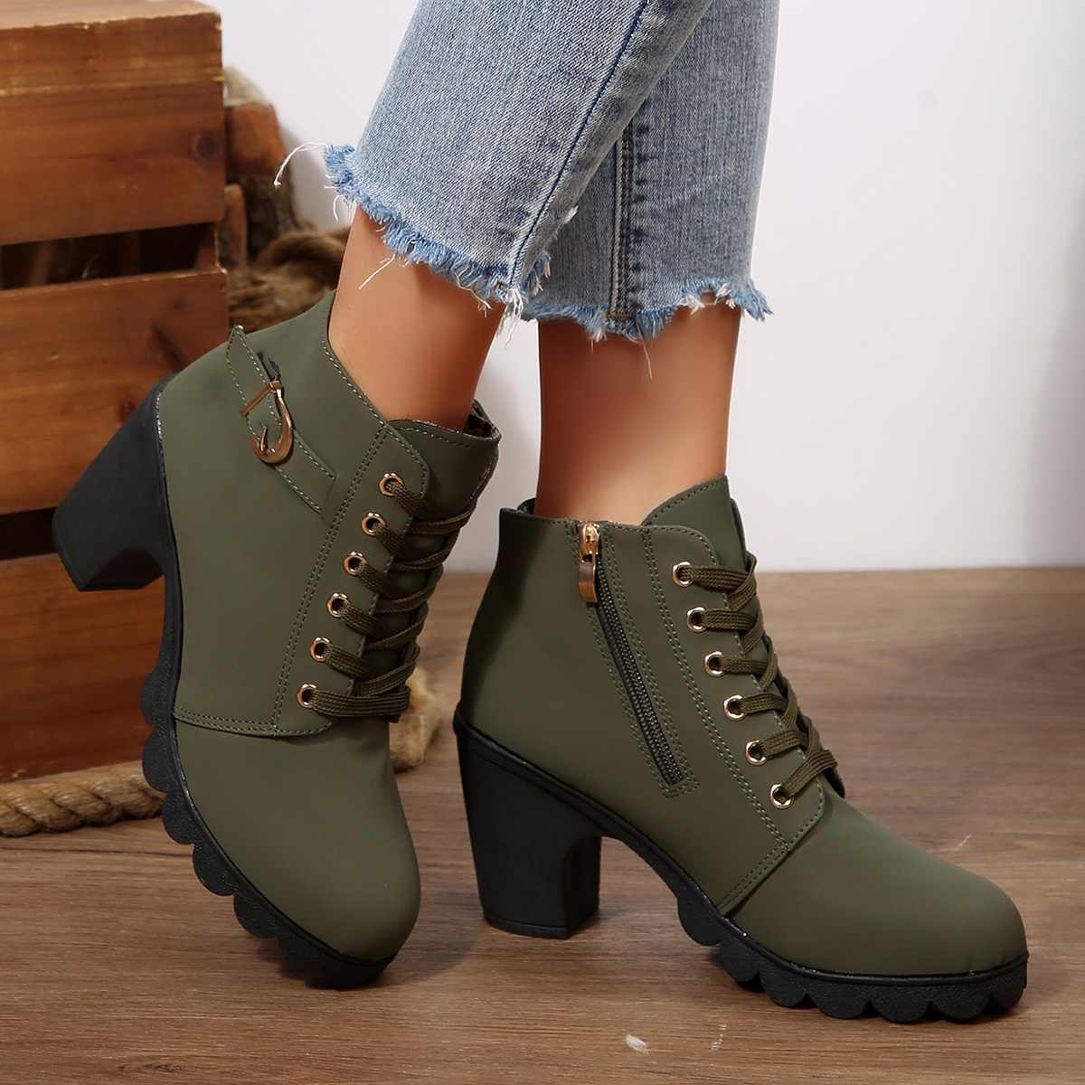 styles military green high heel ankle boots Temu Bahrain