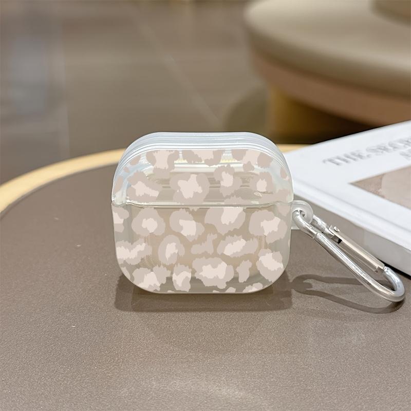 TEMU Transparent Leopard Print For , For Airpods 1/2/3/4/pro3/, Plastic Material, With Metallic Carabiner Clip, For Earbuds, Suitable For Daily Use &