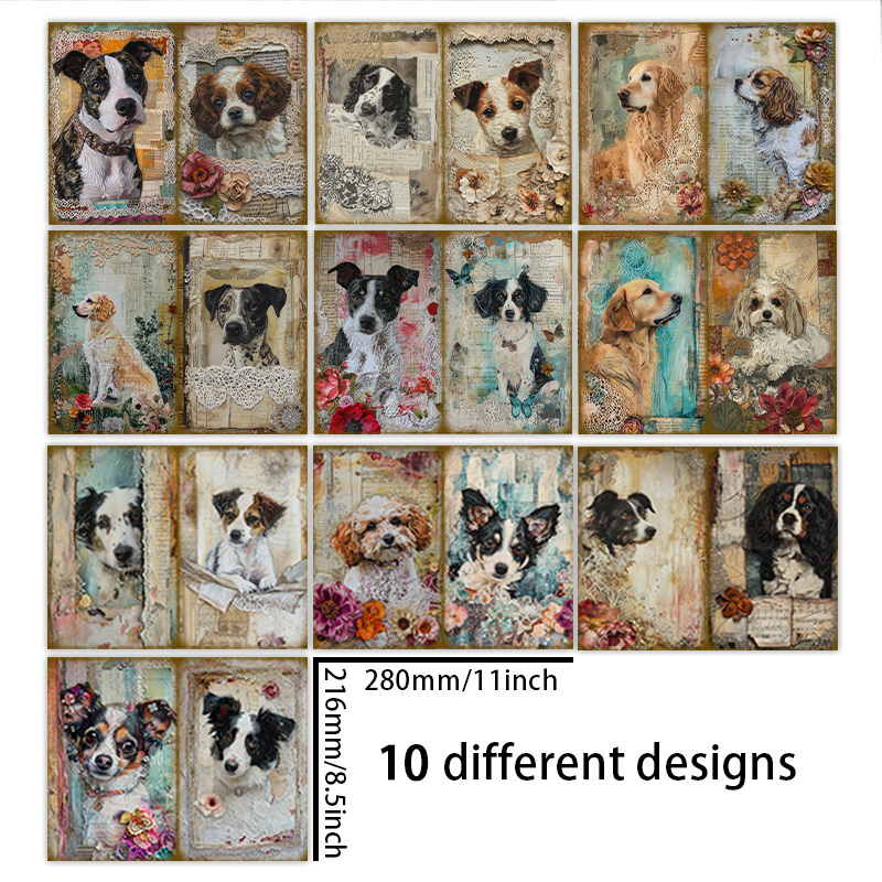 TEMU A Set Of Background Materials Featuring Puppies' Moments (11*8.5 Inches) For Vintage Journals, Junk Journals, Greeting Cards, Planner