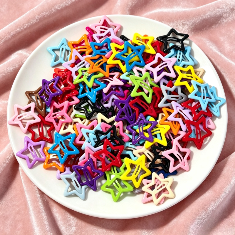 TEMU 53pcs Random Candy Color Hollow Star Snap Hair Clips, Y2k Pentagram Barrettes Hair Additions For Women, Non-slip Bangs Hair Pins, Ideal Gift For