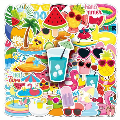50pcs summer stickers watermelon stickers ice cream stickers cute stickers cartoon stickers stickers vinyl sticker for water bottle laptop phone skateboard bike luggage guitar