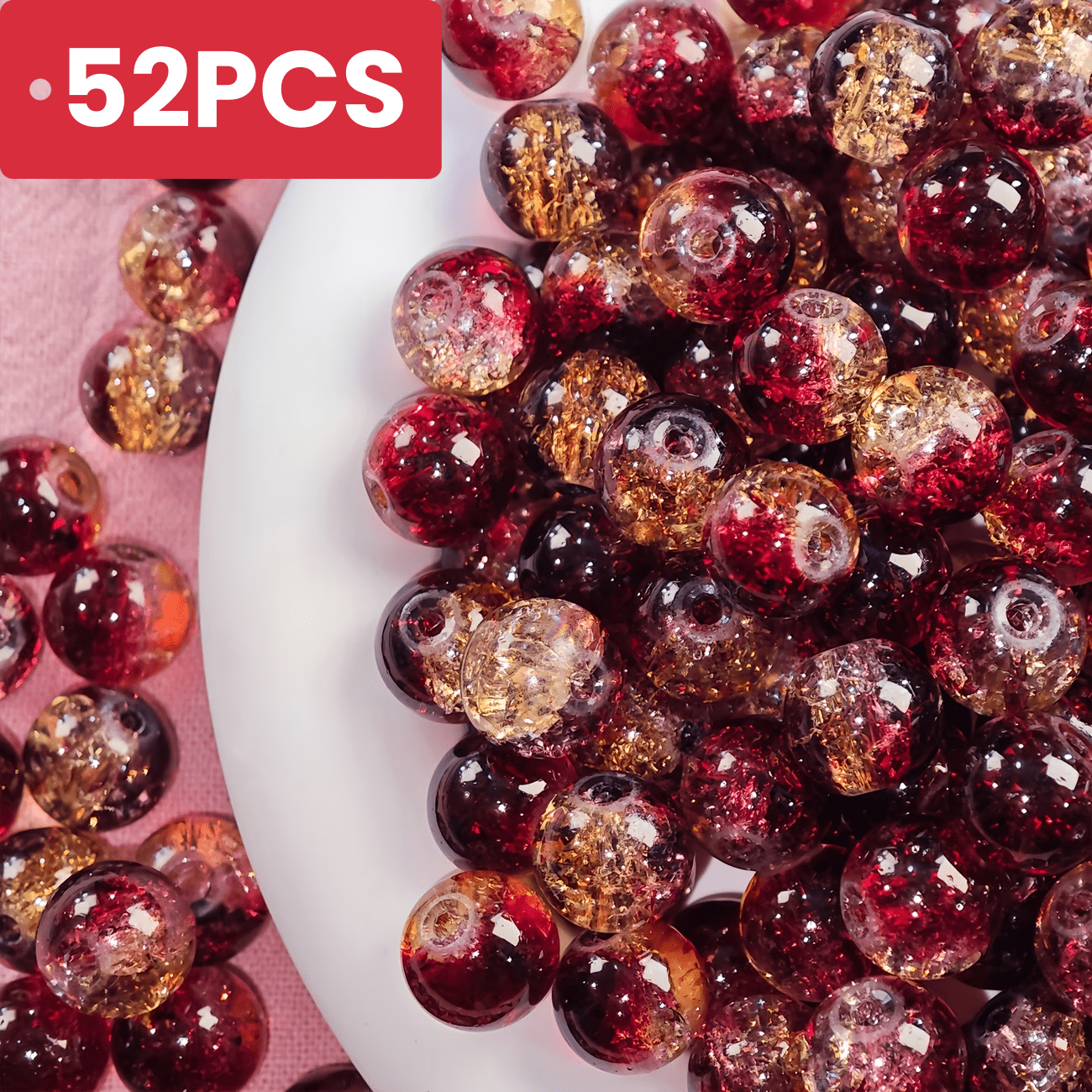 E-shop 52 Stück 8mm Gotische Rissglas-Perlen – Tiefrot, Lila, Schwarz & Golden, geeignet für Schmuckherstellung, handgefertigte Perlen für