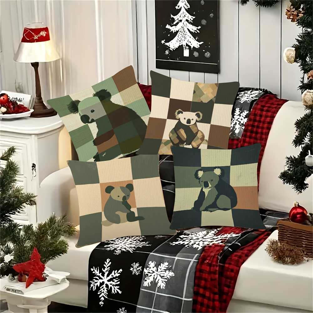 4pcs vintage koala pillow covers double sided printed koala   zipper closure machine washable for living room bedroom sofa car decor   minimalist bohemian home decoration no insert needed perfect housewarming gift bedroom accessories contemporary style durable fabric decorative pillows interior designers Product details 4