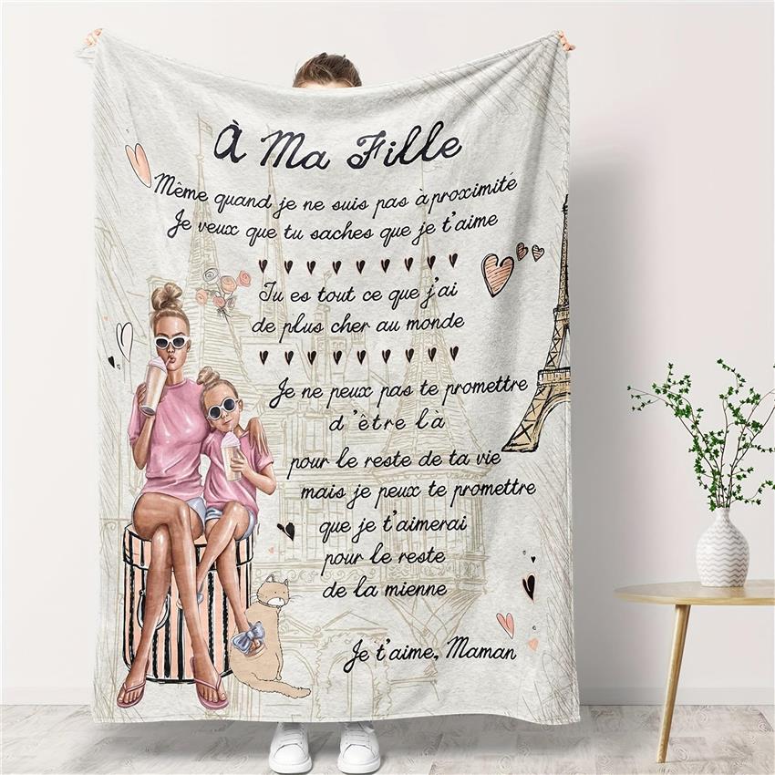 TEMU 1pc Couverture Lettre Française "À " - Cadeau Personnalisé avec Nom de Fille, Douce et Chaude en Flanelle avec Texte Français, Couvre-lit pour
