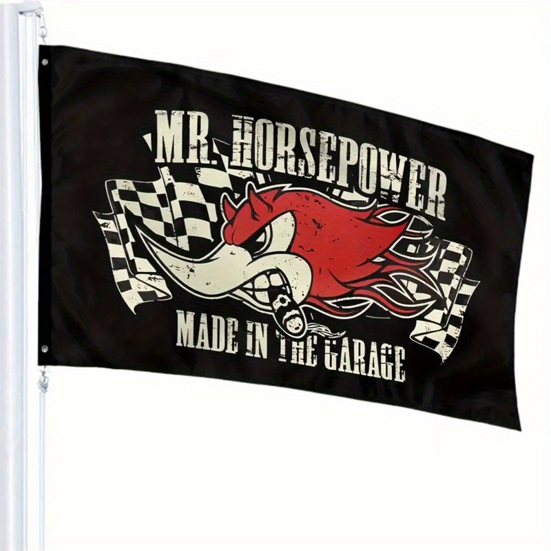 TEMU Drapeau en polyester de 36.0X60.0 pouces "Mr. Garage Manufacturing" - Design de course à carreaux , décoration résistante aux intempéries pour