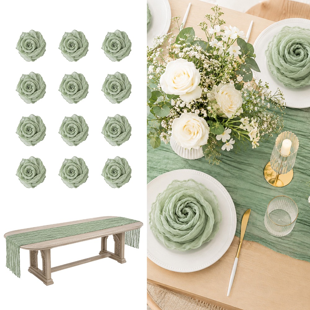 Musselin Servietten Gaze Stoff Set mit 12 Salbeigrünen Tischdeko Weiche Leinen Look Tischservietten,…: retailer-supplied image