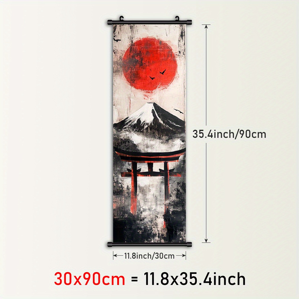 TEMU 1pc Art mural japonais Fuji avec cadre en plastique - Design traditionnel de Torii Gate et , impression sur toile , décoration intérieure