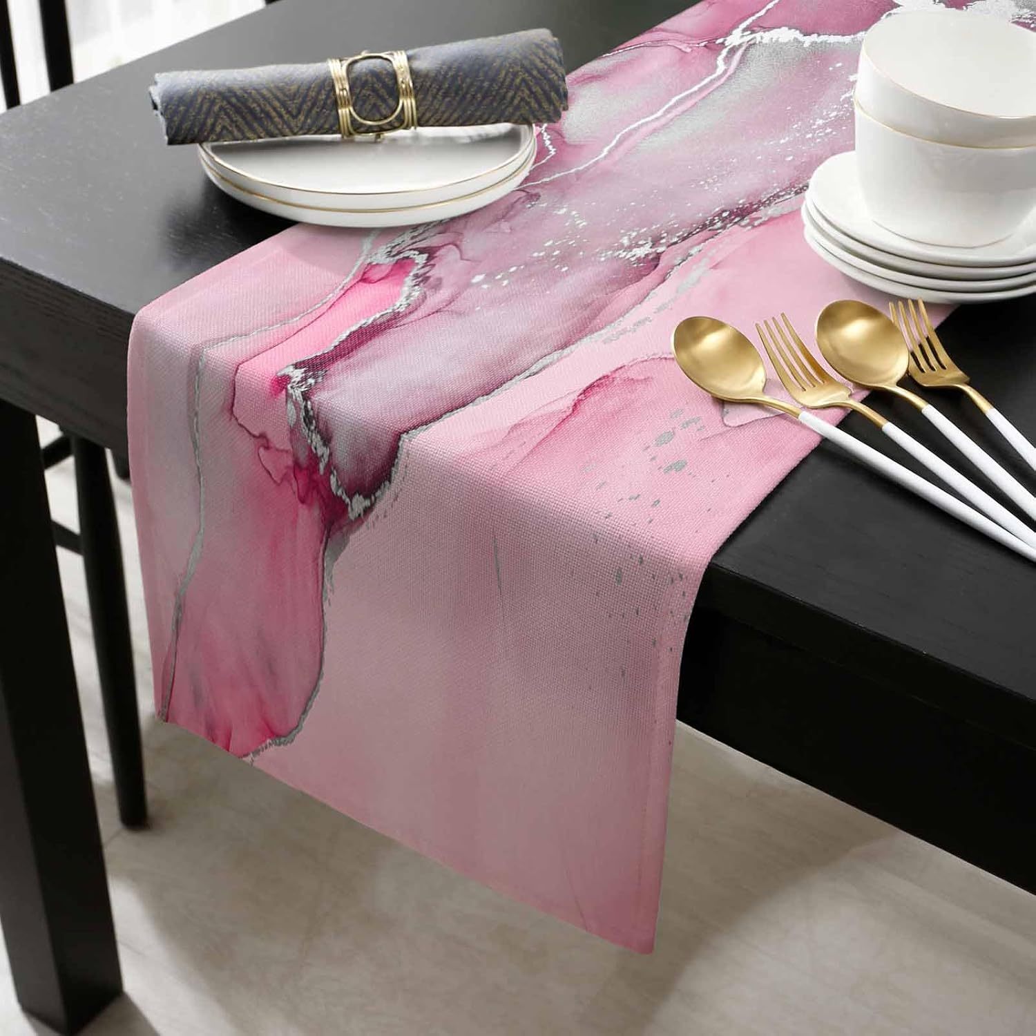 1pc pink marble table runner tablerunner dresser scarves - Temu
