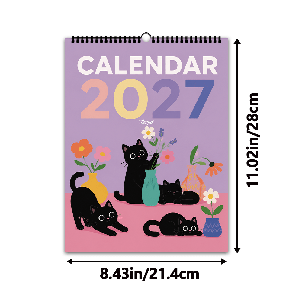 TEMU 1pc Tlenpo Wall Planner - Modern Minimalist Black Cat Floral Hanging Calendar With English Dates, Suitable For Home Office School Decor,