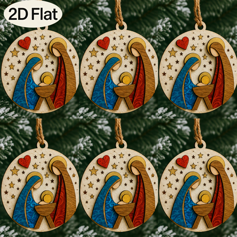 TEMU Adornos redondos de madera de 6 piezas con temática de cielo estrellado y del , planos 2D, decoraciones navideñas, adecuados para árboles de