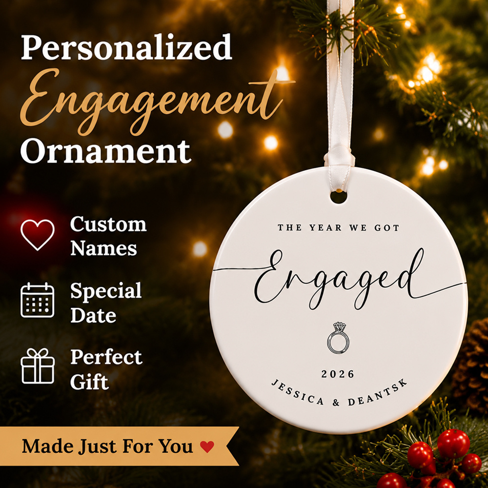 TEMU [custom] Personalized Engagement Ornament, Custom Couple Christmas Hanging Decoration With Names And Date, Ceramic Wedding Keepsake Gift For ,
