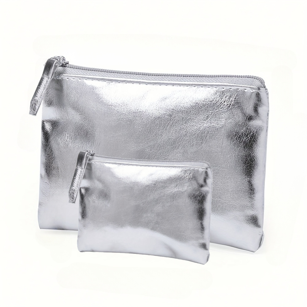 2pcs/1set Large Capacity Fashion Metallic Texture Makeup Bag - Spacious Travel Cosmetic Case With Storage, Ideal For Lipstick, Stationery, And - Stylish Compact Women's Portable Accessory