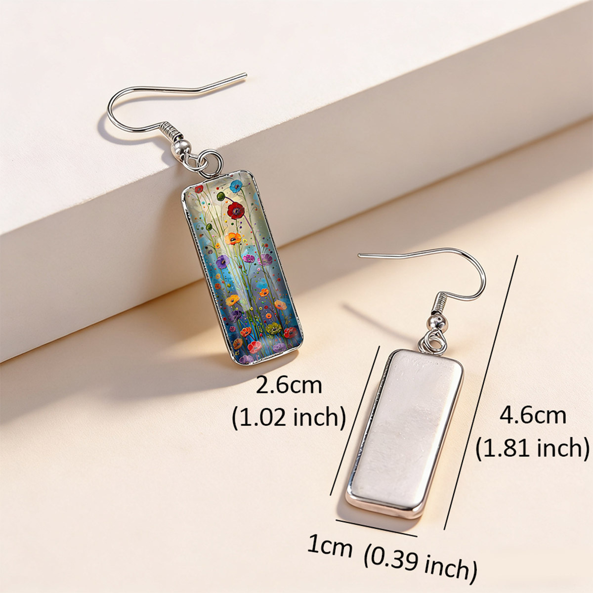 Bohemian Gradient Blue Flower Print Earrings, Unisex