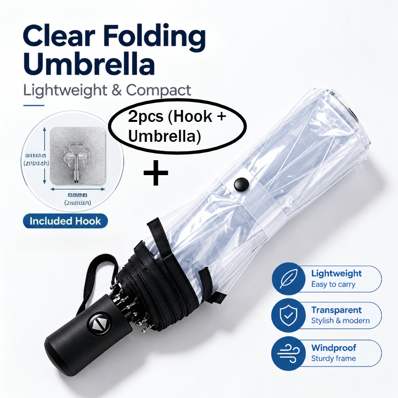 TEMU 2pcs (Parapluie et Crochet) Parapluie de voyage transparent noir de qualité supérieure à 8 baleines, à ouverture automatique , durable , cadre