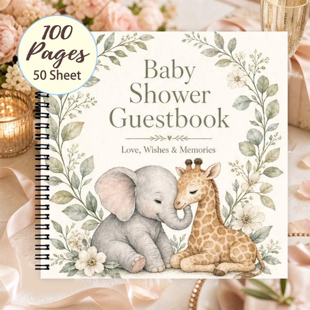 TEMU 1pc Spiral Guestbook With Watercolor Jungle Animals & Botanical Book - Spiral Bound Square Registry Suitable For Weddings, Birthdays, Graduation