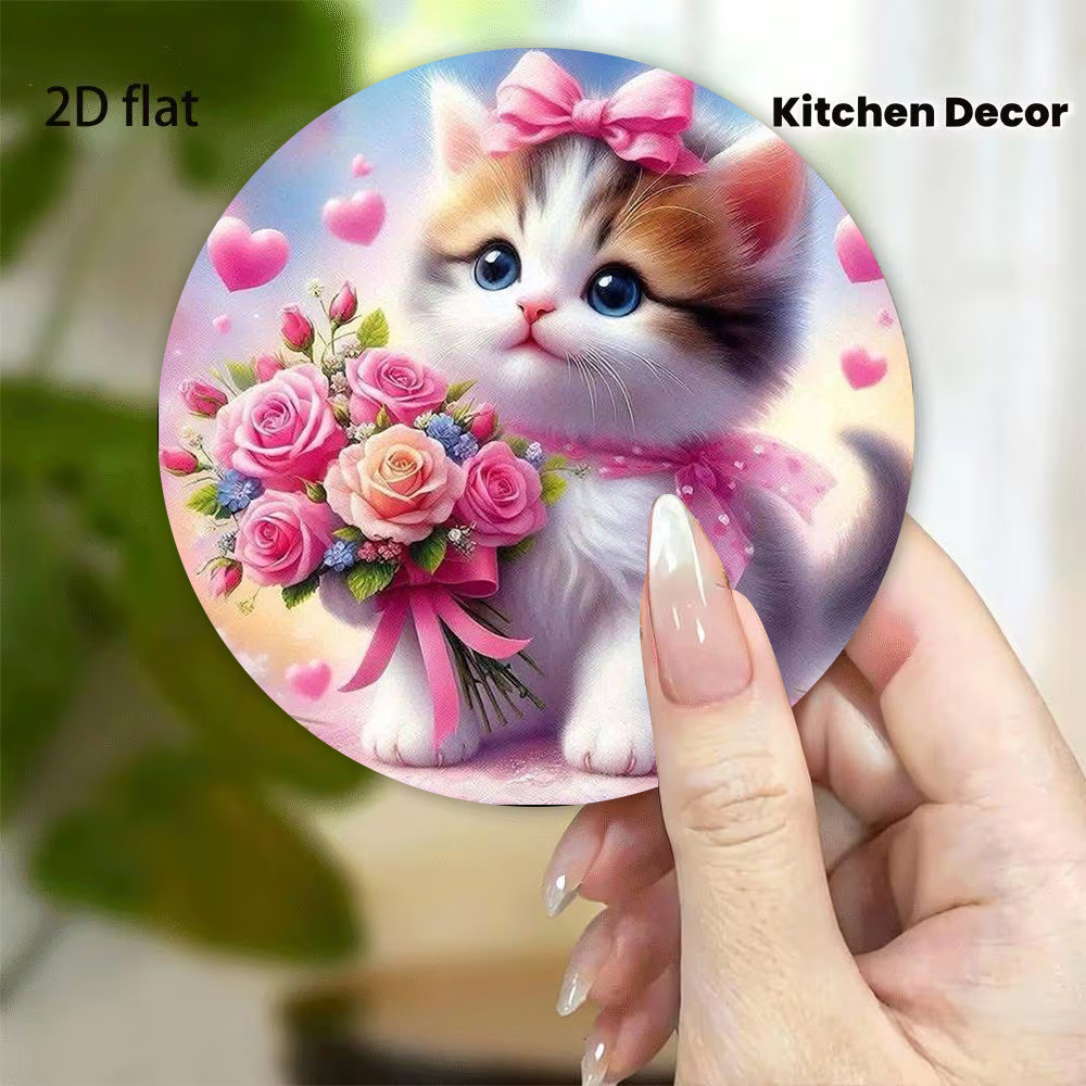 TEMU Aimant de réfrigérateur Chat Cartoon 3.15In X 3.15In Matériau Acrylique Motif Cœur Décoration Intérieure Aimant Cadeau Créatif Décoration de