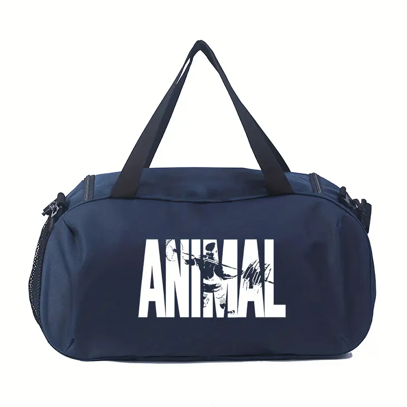 1pc animal print lightweight zipper duffel bag large capacity foldable gym travel storage sporty design with black handles polyester lining machine washable casual college or vacation use details 0