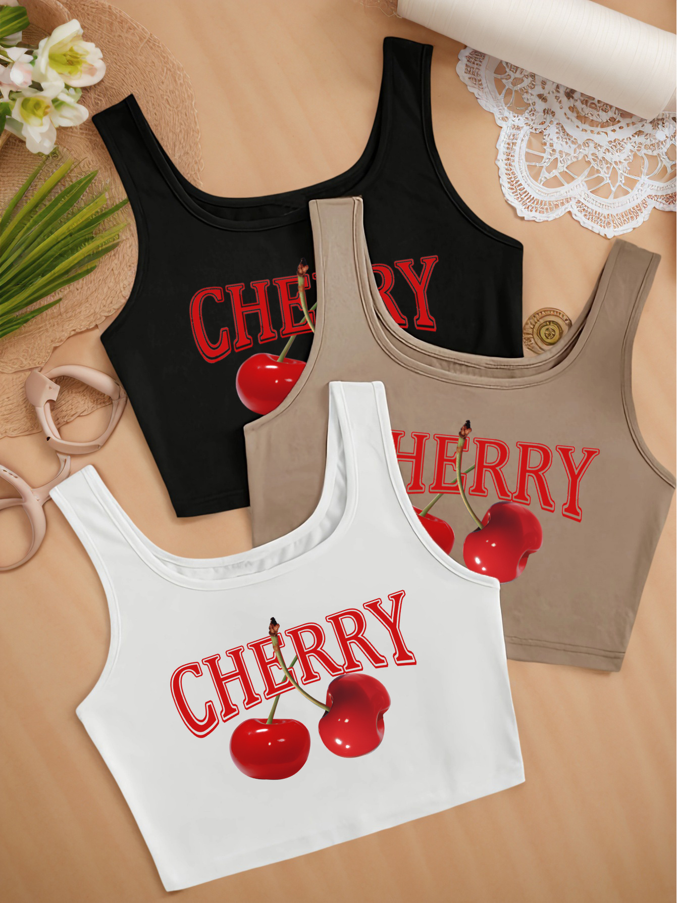 cherry print crop top sold on Temu Canada