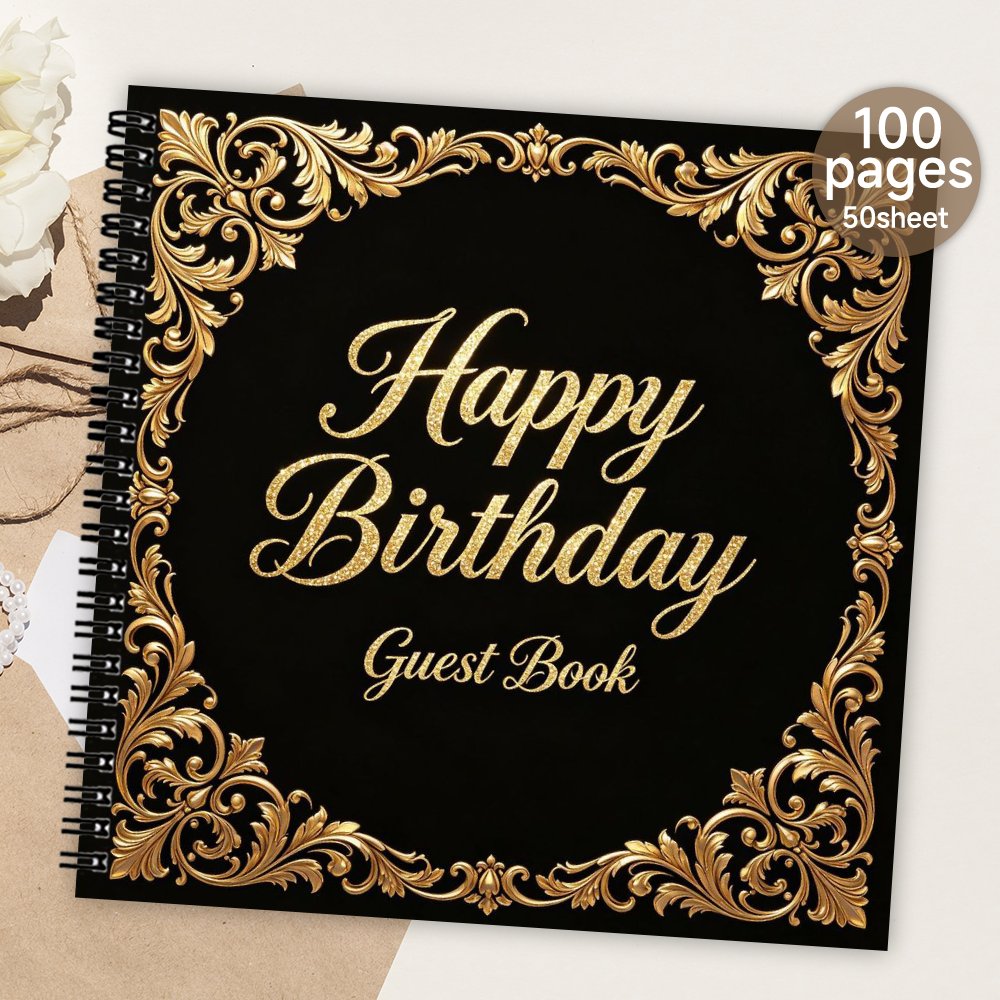 TEMU 1pc Spiral Guestbook, Happy Birthday Guest Book, Meaningful Gift And Souvenir Album For , Elegant Black Message And Signature Book For Birthday