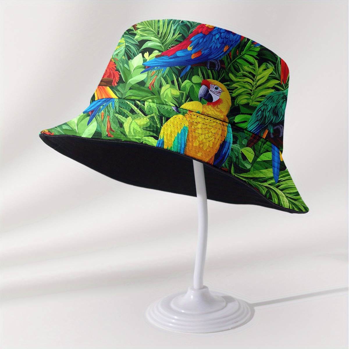 TEMU 1pc Full Printed Double-sided Fisherman Hat, Universal Fisherman Hat With Parrot, Leaves, And Flowers, Fashionable Summer Men And Women, Perfect
