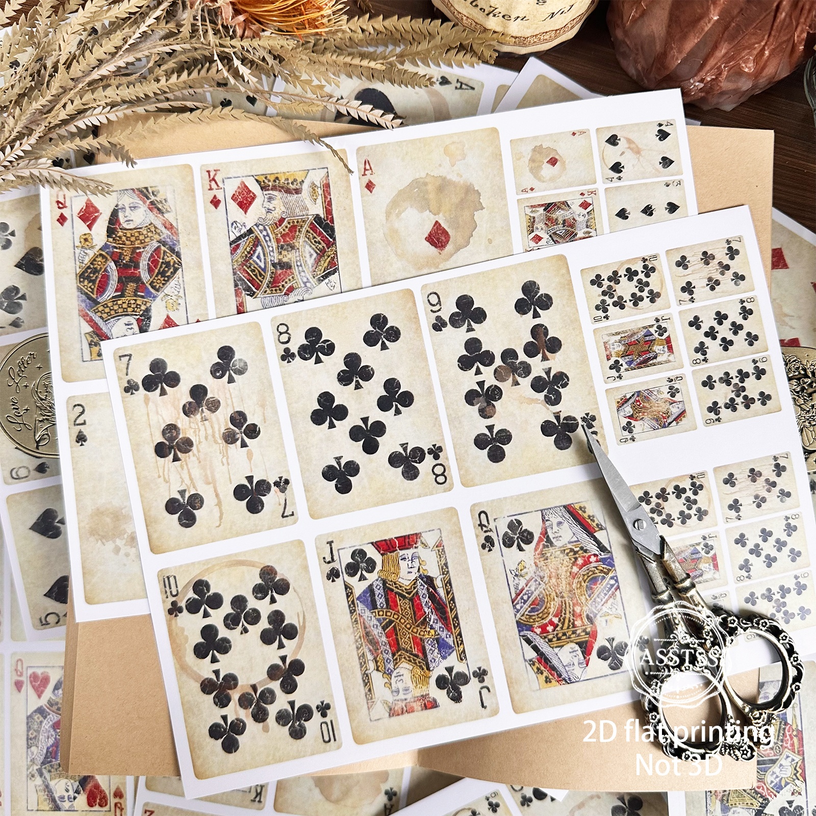 TEMU Asstss 20-sheet A5 Vintage Playing Card Paper Pack - Suitable For Diy Junk Journals, Scrapbooking Supplies With Card-themed Sheets, Compatible