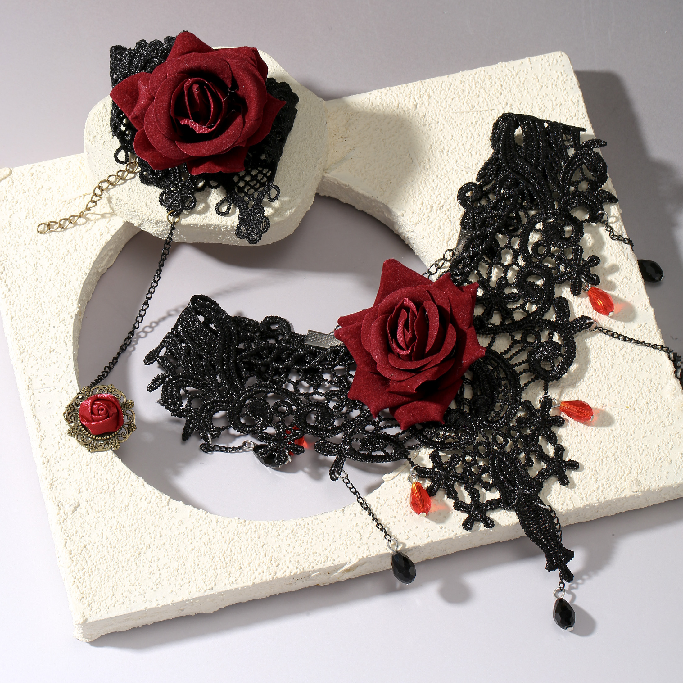 TEMU 2pcs Lnchran Women's Hypoallergenic Fringe Tassel Necklace - Lace Roses Suitable For Beach, Parties, Daily Wear - Romantic Gift For Valentine's