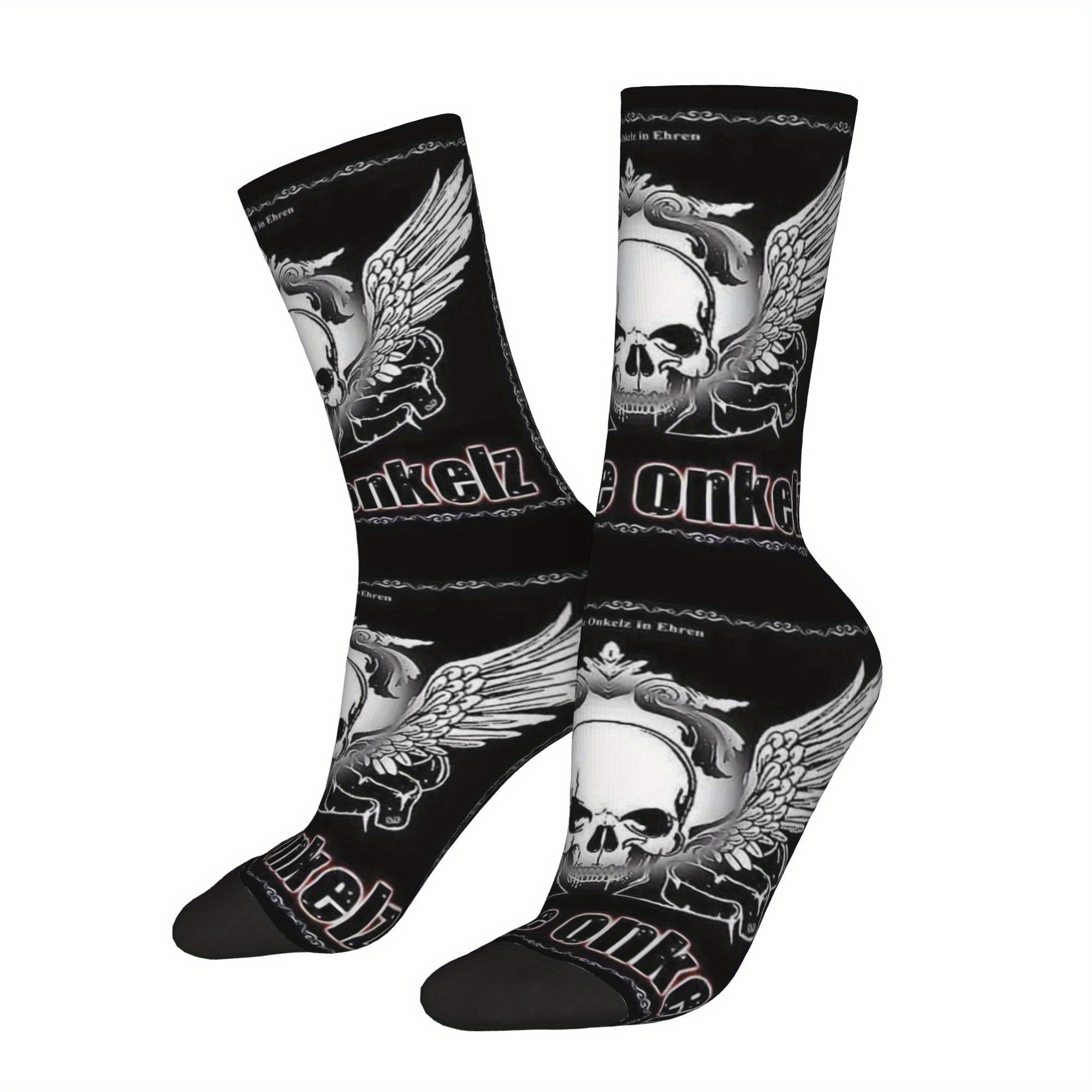 

1 Pair Retro German Rock Band Crazy Men's Socks, Hip Hop , Polyester Knit Fabric, Elastane, Hand Washable, Novelty Printed Crew Socks