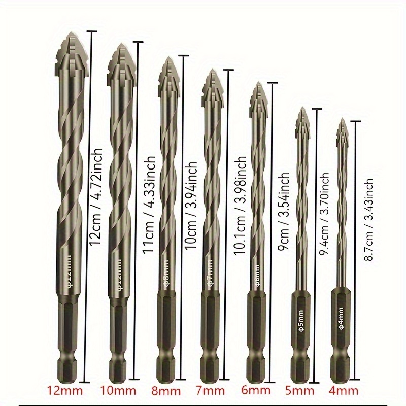 Image of 7pcs Tipped Drill Bits Set- Four-edge Serrated, Hardened Steel For Drywall, Tile, Ceramic, Glass, Marble, Concrete And Stainless Steel- Sharp Punching, , Drywall Drilling| Serrated Drill Bits| Inserts