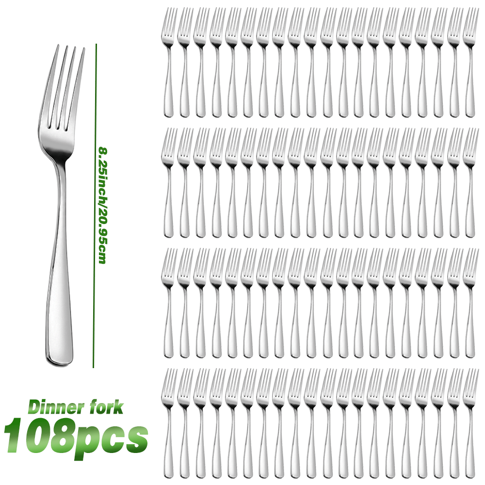 Image of 108pcs Stainless Steel Dinner Fork Set With A Mirror-polished Shiny Surface, Dishwasher Safe, Suitable For Banquets, Parties, Hotel Restaurants, And Everyday Use