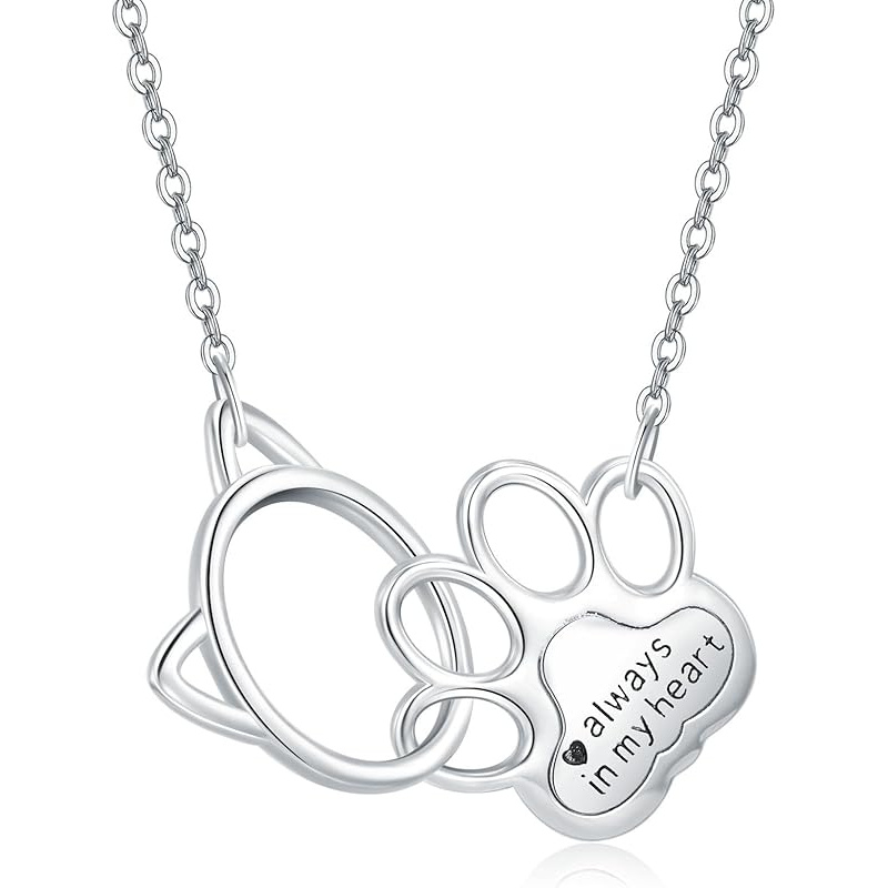 Image of Cat/dog Paw Print Necklace For Women 925 Sterling Silver Animal Jewelry Gifts For Women