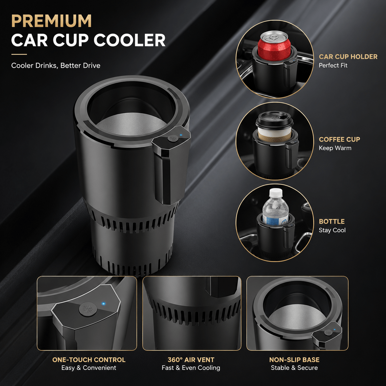 item picture 2026 heating and cooling cup featuring 360 circulation vents for rapid temperature control intelligent temperature system usb powered fits multiple car cup holders anti slip base heat resistant materials su
