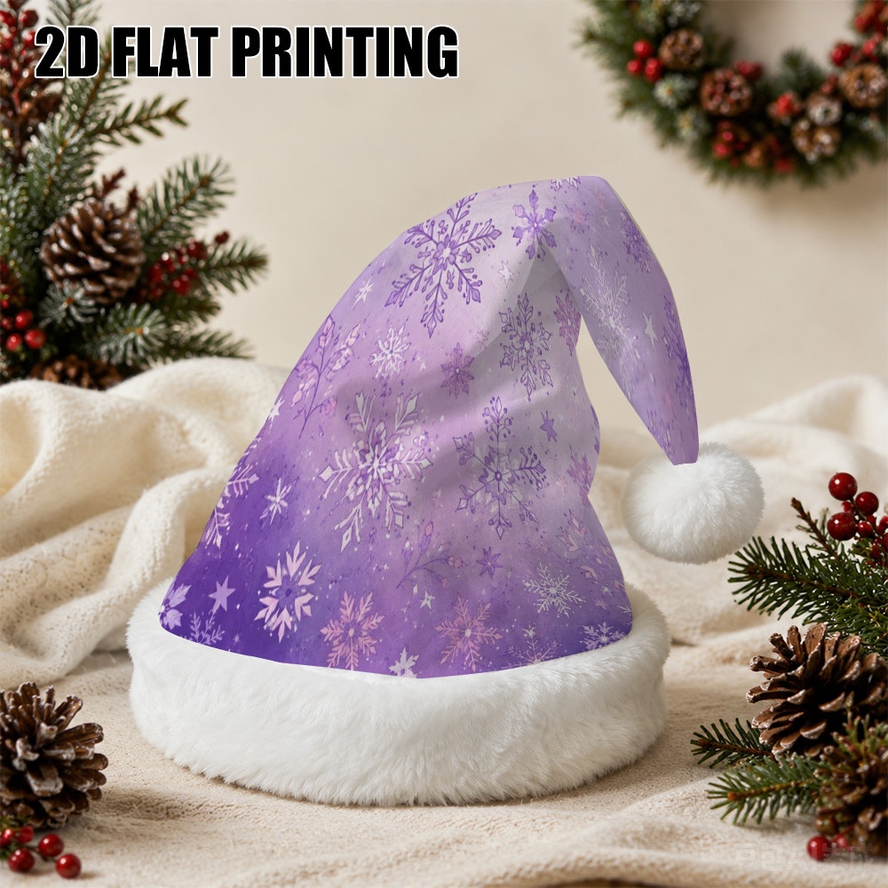 TEMU 1pc 1pcs Suitable For Holiday Christmas Hat With Purple Snowflake Pattern - Machine Washable Winter For &, For Halloween, New Year Party,