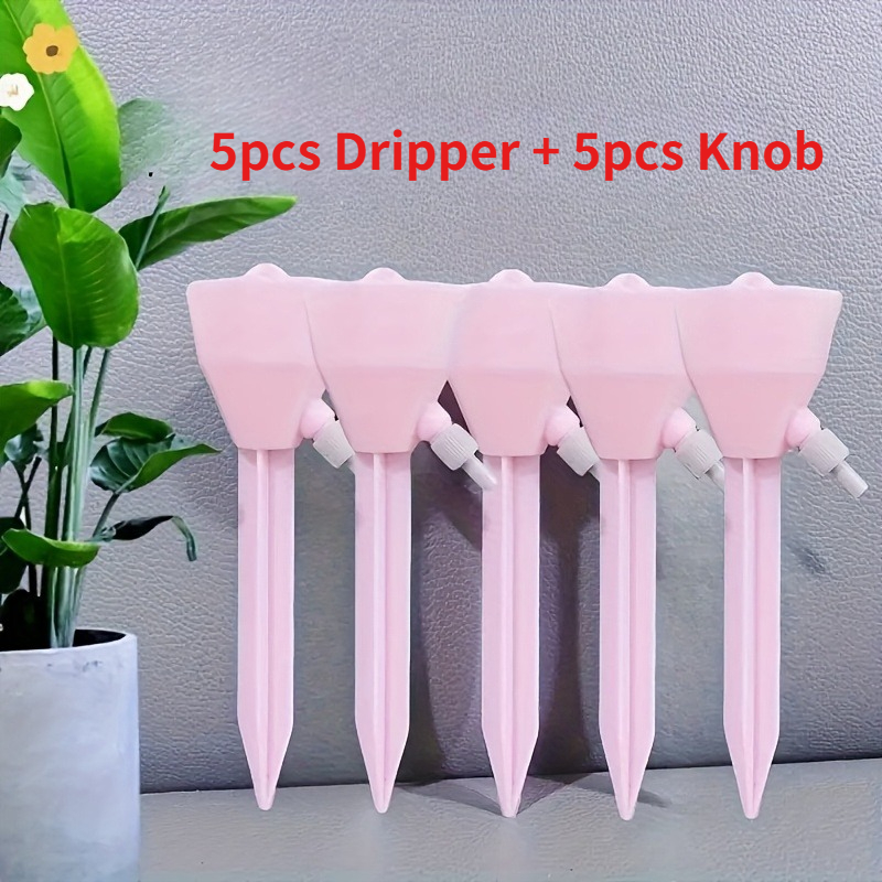 10pcs Self Watering Drip Irrigation Kit with Adjustable Flow Rate, Ideal for Indoor Houseplants and Outdoor Garden Use, Compatible with European & American Standard Thread Bottles, Including 5 Dripper Heads and 5 Adjusting Knobs