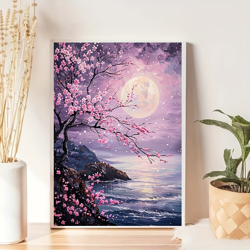 Image of 5d Diamond Painting Kit Featuring Cherry Blossoms And A , With Diamonds And Tools Included. Perfect For Beginners In Mosaic Wall Art, This Stunning Home Decor Is Ideal For Living Rooms And Bedrooms