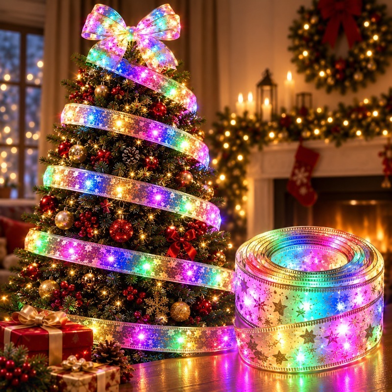 TEMU 1pc Cinta Navideña LED Dorada Plateada Centelleante Ultra Larga de 200Cm/78.74Pulgadas - Guirnaldas de Luces a Batería, 5Cm de Ancho con de