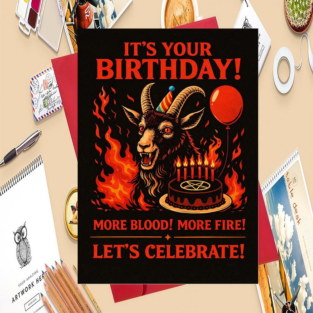 Image of 【party Invitations】1 Greeting Card + 1 Envelopeunique Birthday Greeting Card For Goat Lovers Ideal For To Birthdays With A Dark And Theme Halloween Christmas Thanksgiving
