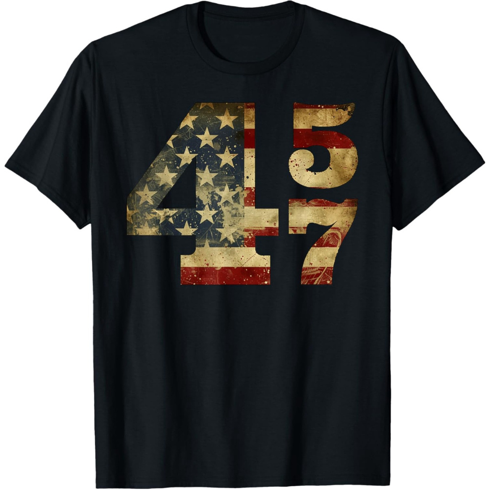 

1pc Men's Patriotic American Flag 45/47 Graphic T-shirt - Casual Cotton Crew Neck With Slight Stretch, Regular Fit, Ideal For Wear