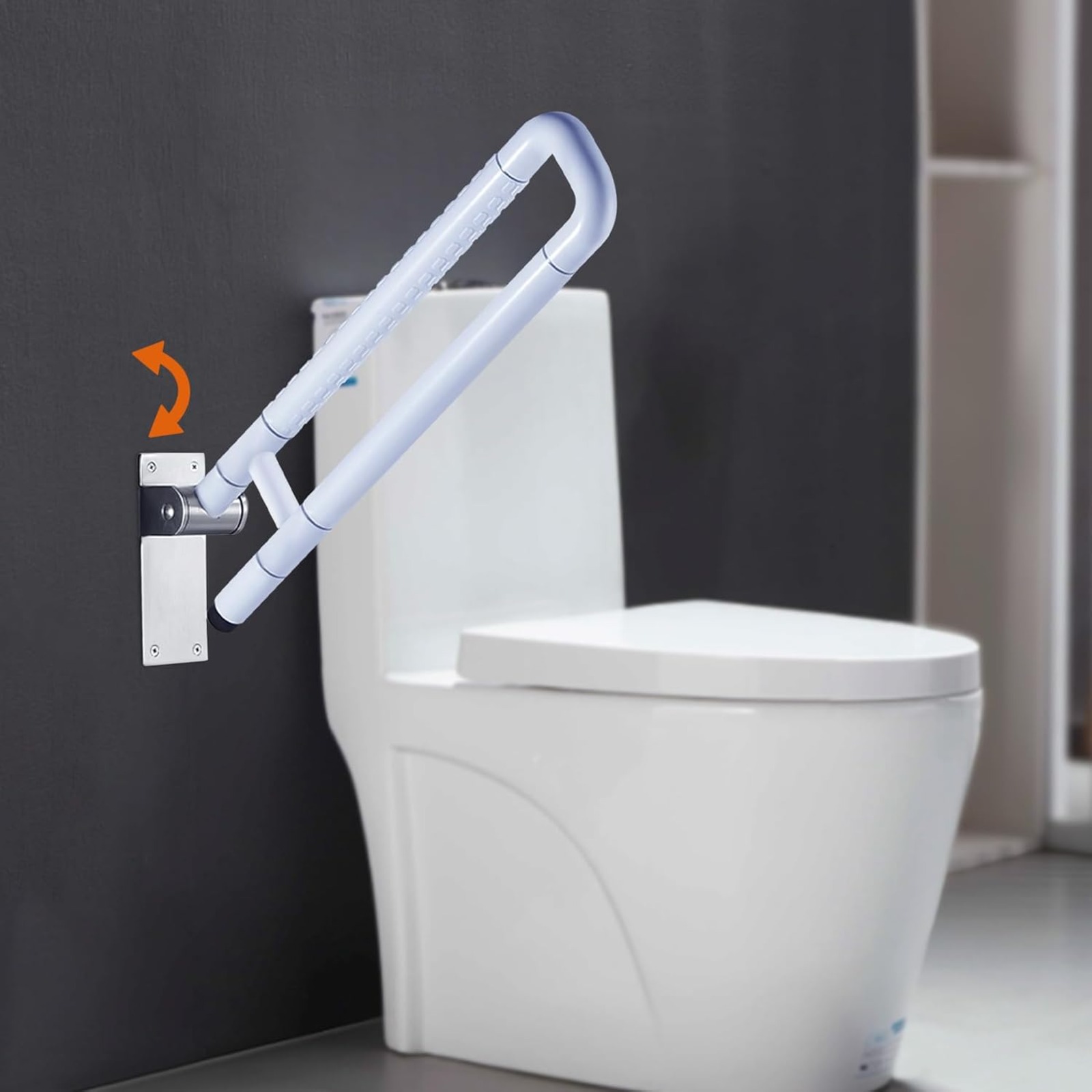 TEMU Barra de Plegable para Inodoro, 60 cm, Soporte de Pared, Plegable, Capacidad de Carga 300 kg, Barra Antideslizante para Mayores y con Movilidad