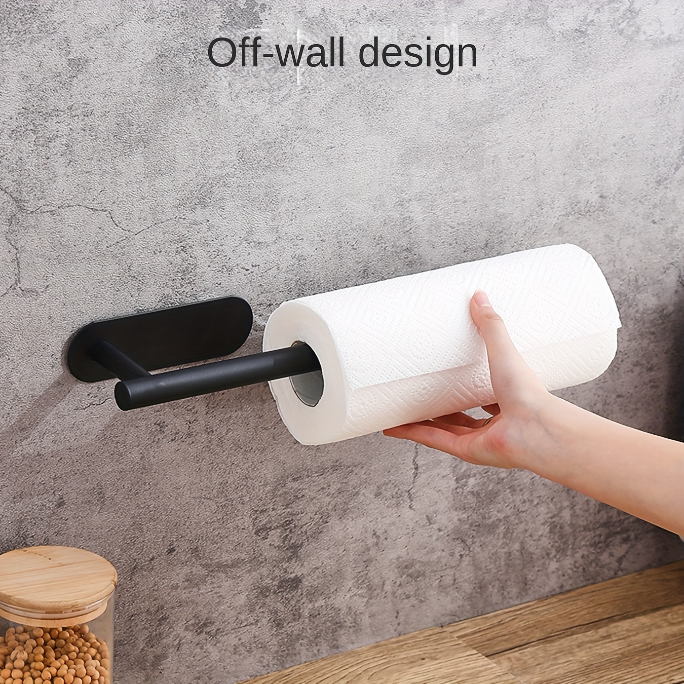   no drill kitchen bathroom paper towel holder sleek black plastic wall mounted design for   fits standard rolls details 5