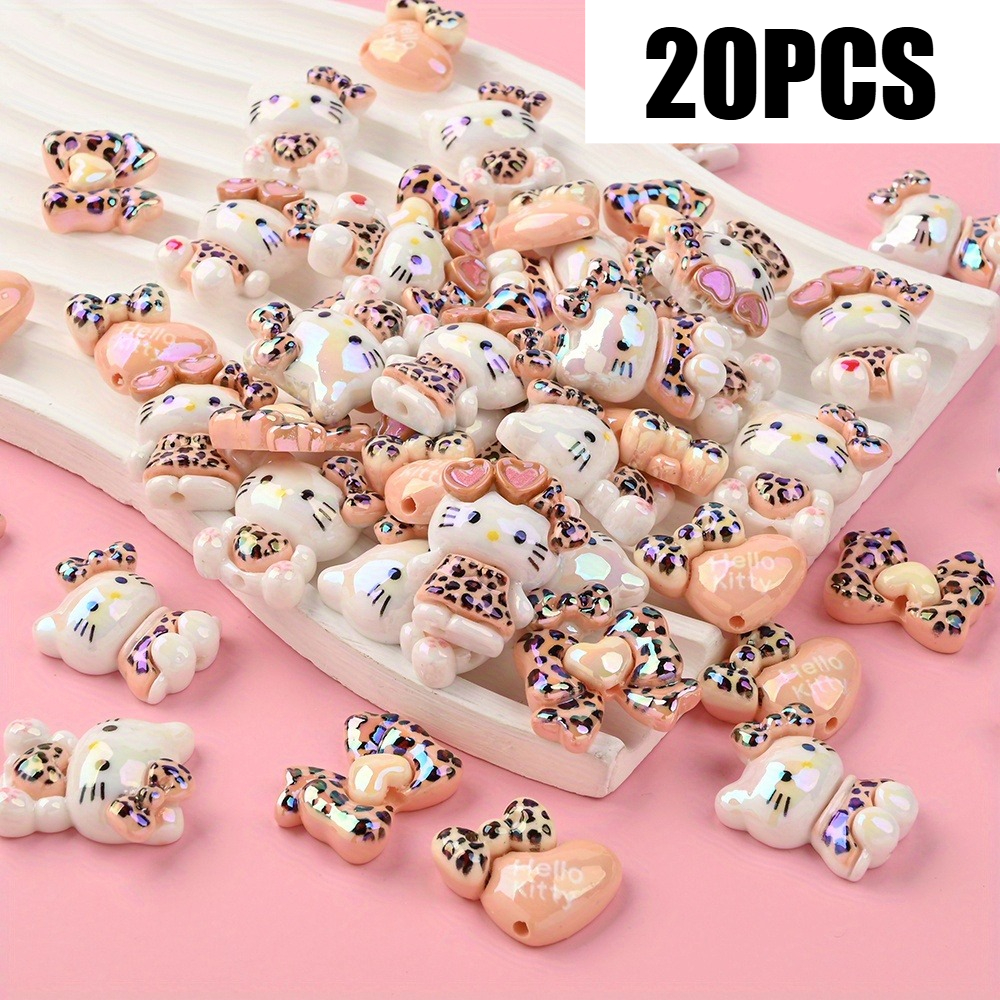 TEMU 20pcs Resin Leopard Print Beads, Hello Kitty Cartoon Additions, Materials - Kitty Cat Character Design - Multi-style, For Decorating Beads,
