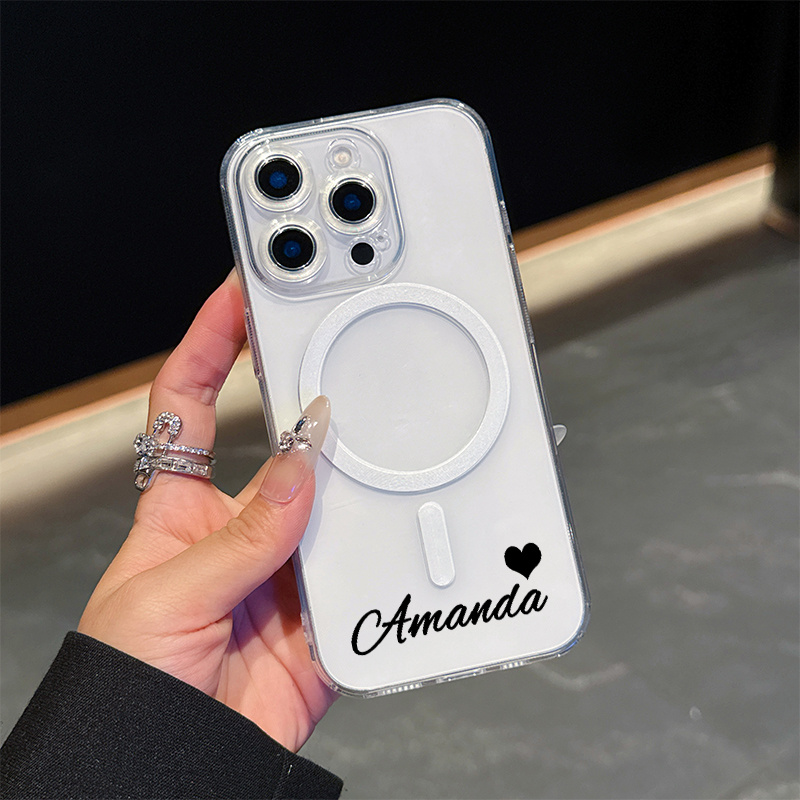 TEMU Phone Case: Diy Personalized Name Phone Case, Custom Text Name With Artistic Font Design, Magnetic Protective Phone Cover, Suitable For Iphone