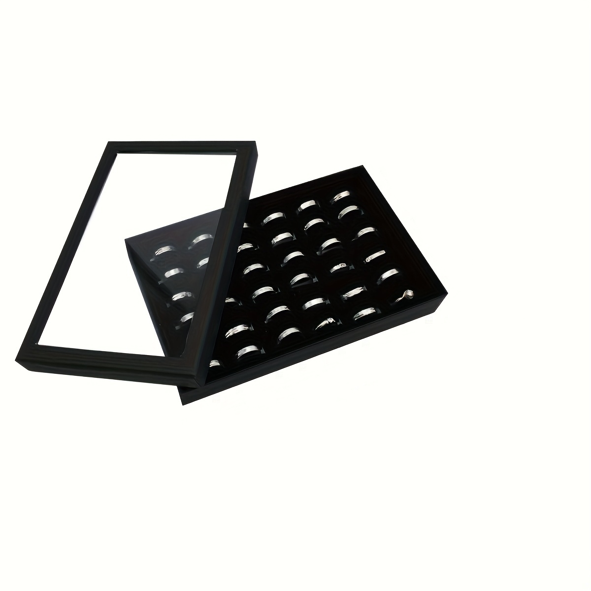 E-shop Elegante schwarze Schreibtisch-Ringpräsentationsbox aus Kunststoff – Geräumige, staubdichte Aufbewahrung für Ringe Zubehör, hängender