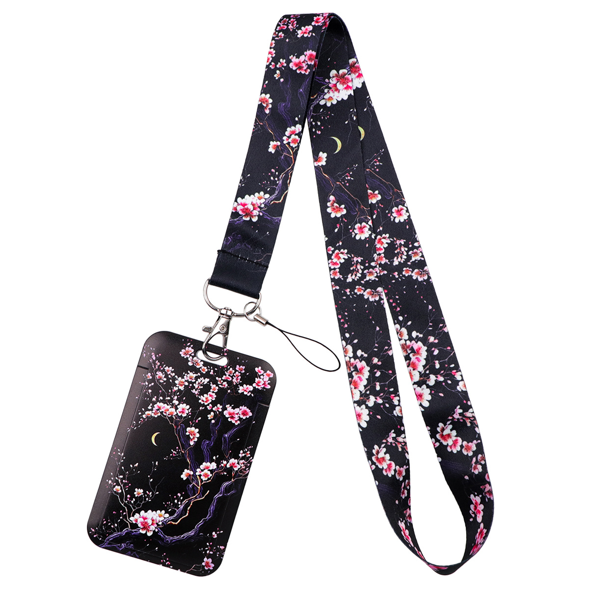 TEMU 1 pièce DMLSKY Cordon avec Porte-Carte d'Identité Sakura Japonaise - Porte-Badge Floral Gothique et Dragonne, Compatible pour l'École, , les ,
