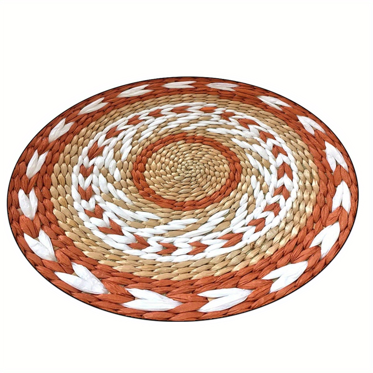 TEMU Tapis de sol rond de luxe en velours plat 2D, motif imprimé tissé bohème, facile à nettoyer, lavable en machine, convient aux terrasses