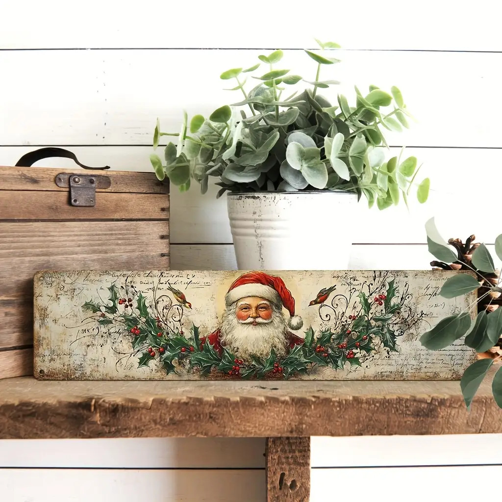 TEMU 2d Flat, 2d Flat Design, A Vintage Santa Claus Metal Wall Decoration With - Large Vintage Christmas Ornament - Easy To Hang Flat Vintage Holiday