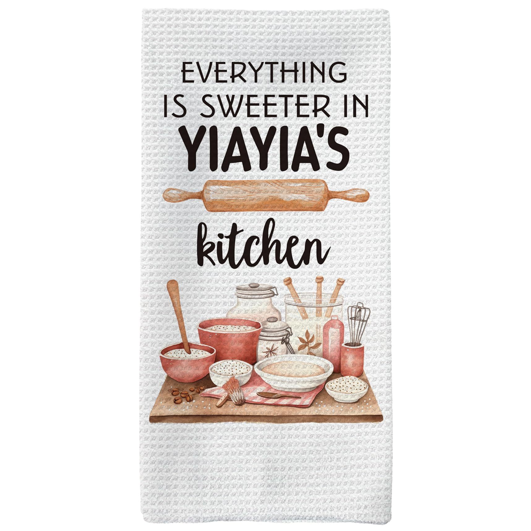 

Yiayia Grandma Kitchen Towel - Decorative Dish & Hand Towel, Perfect Gift For Grandmothers, 18x26 Inches, Machine Washable Polyester