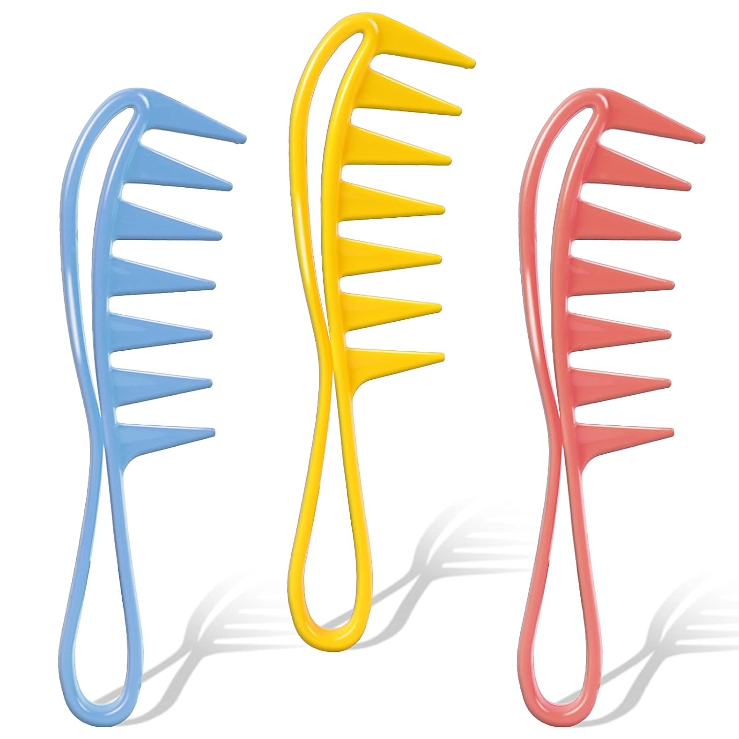 TEMU 3er-Set Breitzahnkamm für lockiges Haar, grobzahniger Kamm, Haarkamm mit Hai-Zähnen, Haarstyling-Zubehör, Lockenkamm zum Ausbürsten von Locken,