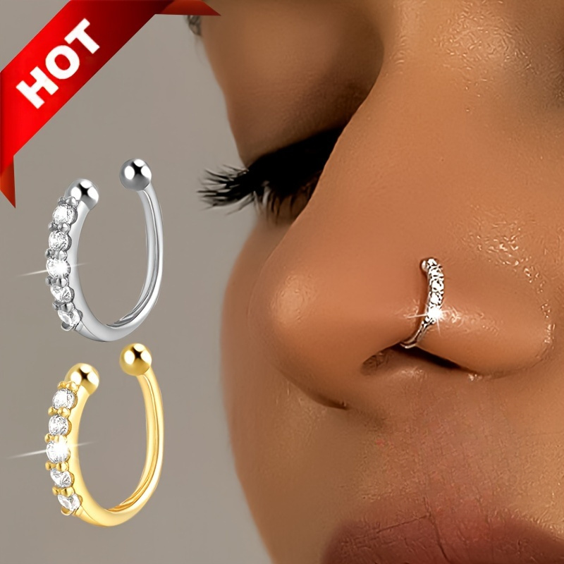 

1 Bohemian Sexy Artificial Nose Ring, Plated With 925 Silver With Cubic Zirconia, No Piercing Needed, Fashion Hip Hop Accessories