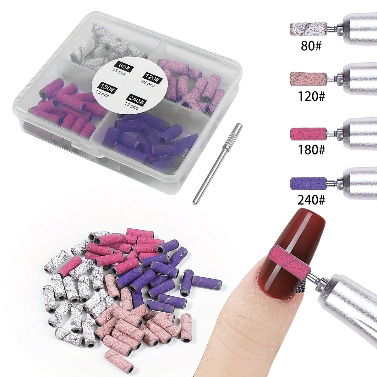 61pcs 4grits With Mini Nail Art 3mm Mini Grinding Sand Set Electric Grinding Machine Nail Grinding Head Manicure Tools Accessories