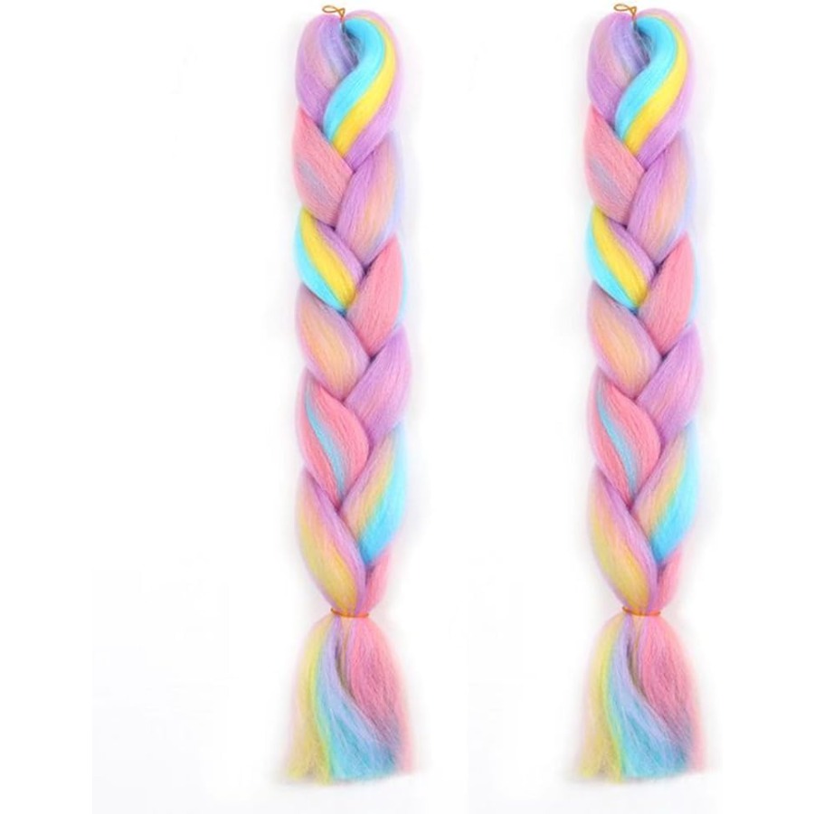 TEMU 2pcs Jumbo Braiding Hair 4 Colorful Twist Braiding 2pcs Extensions Synthetic Hair Blue-light Purple-pink-yellow Synthetic Healthy (24 Inch 2pcs)